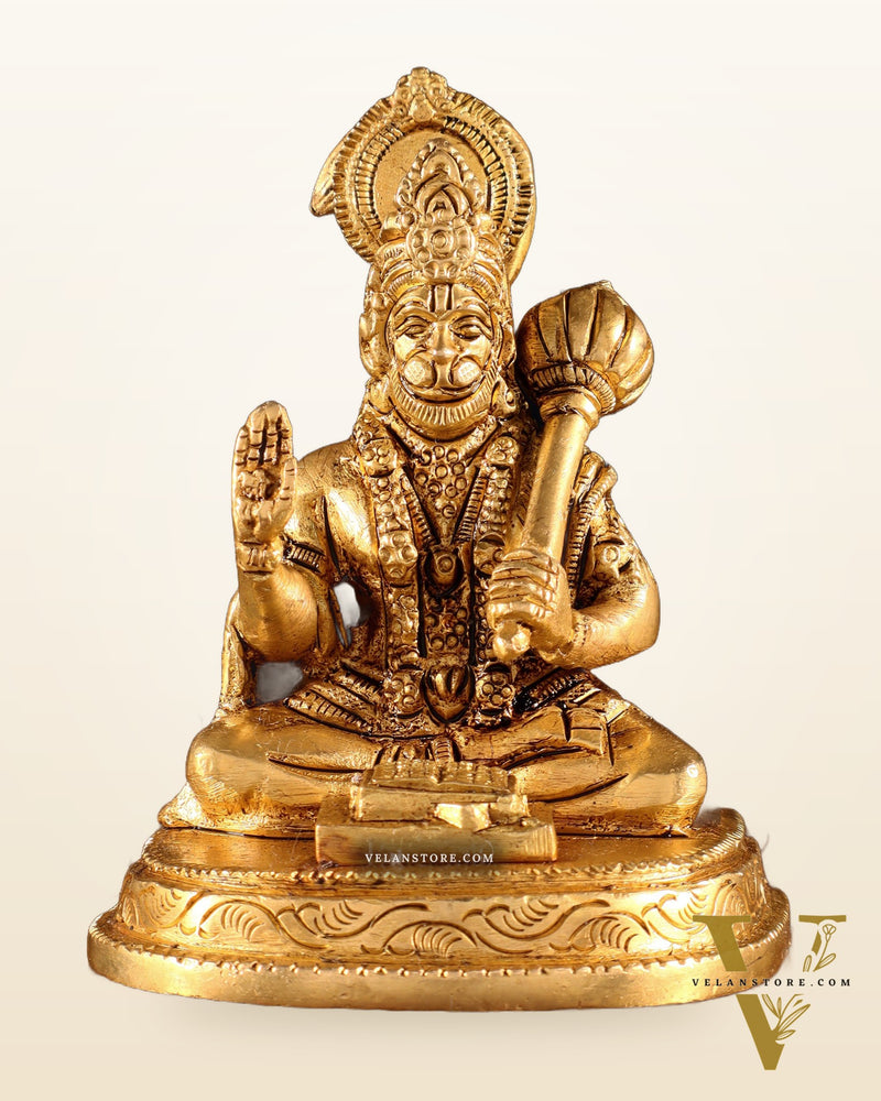 Pure Brass Lord Hanuman Idol in Blessing Mudra – 4"