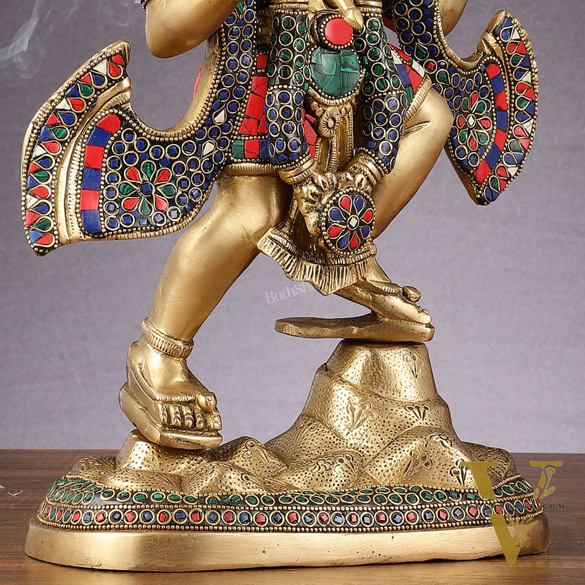 Pure Brass Lord Hanuman Sanjeevani Mountain Statue with Stonework - 15 inch