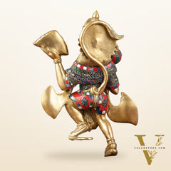 Pure Brass Lord Hanuman Sanjeevani Mountain Statue with Stonework - 15 inch