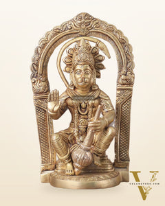Pure Brass Lord Hanuman Seated on Throne Idol - 8"