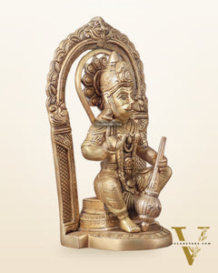 Pure Brass Lord Hanuman Seated on Throne Idol - 8"