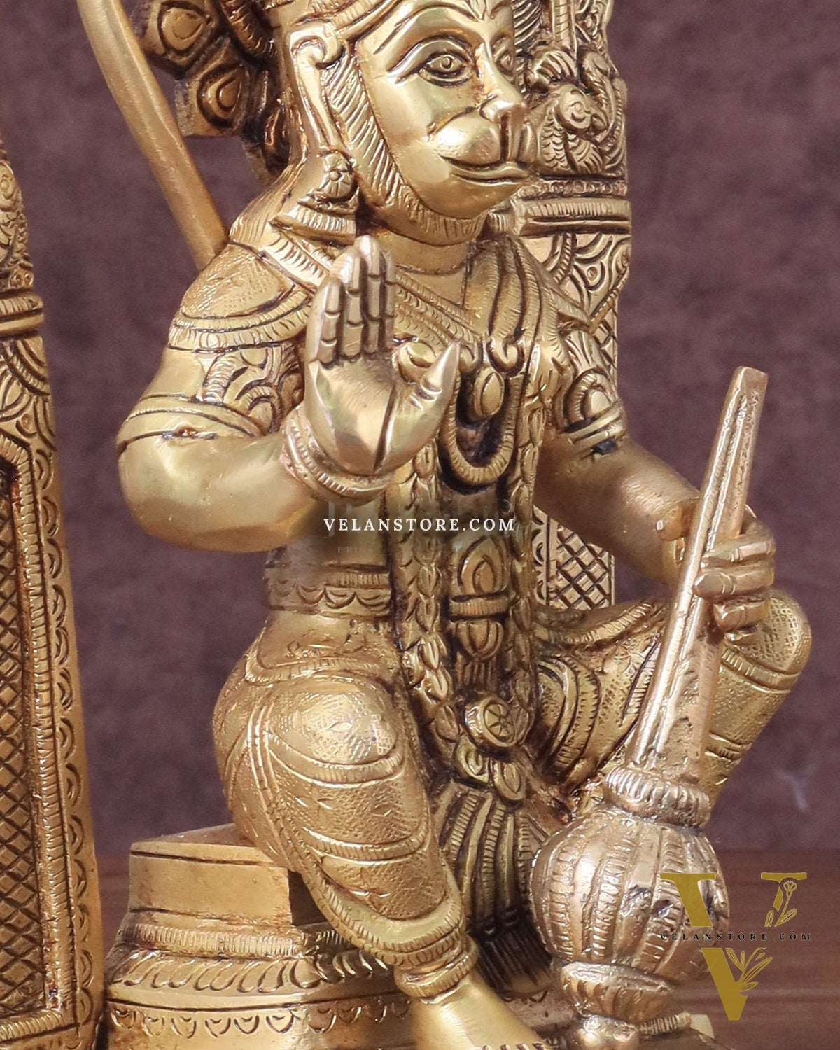 Pure Brass Lord Hanuman Seated on Throne Idol - 8"
