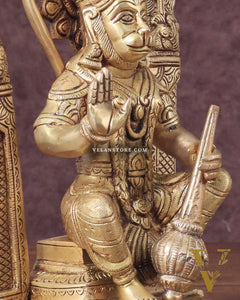 Pure Brass Lord Hanuman Seated on Throne Idol - 8"