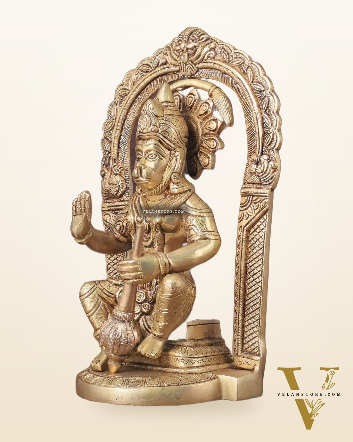 Pure Brass Lord Hanuman Seated on Throne Idol - 8"