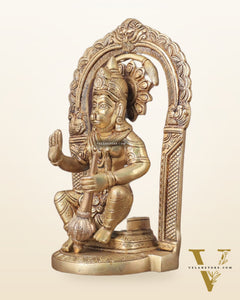 Pure Brass Lord Hanuman Seated on Throne Idol - 8"