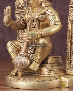 Pure Brass Lord Hanuman Seated on Throne Idol - 8"