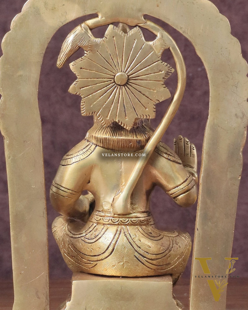 Pure Brass Lord Hanuman Seated on Throne Idol - 8"