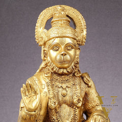 Pure Brass Lord Hanuman Statue - 13.5-Inch