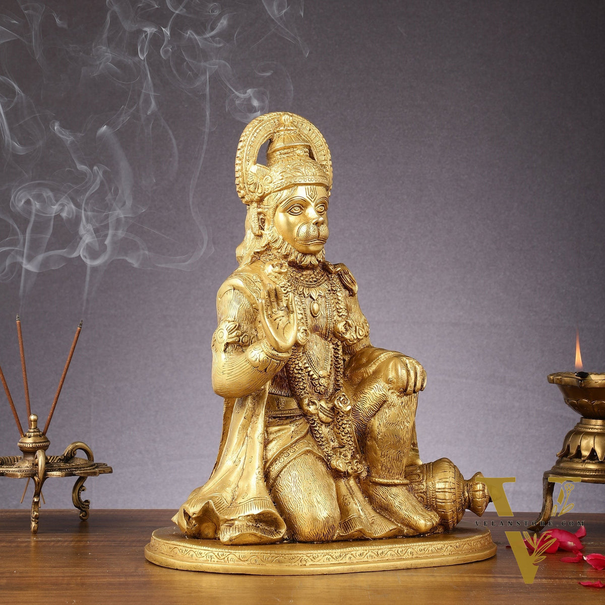 Pure Brass Lord Hanuman Statue - 13.5-Inch