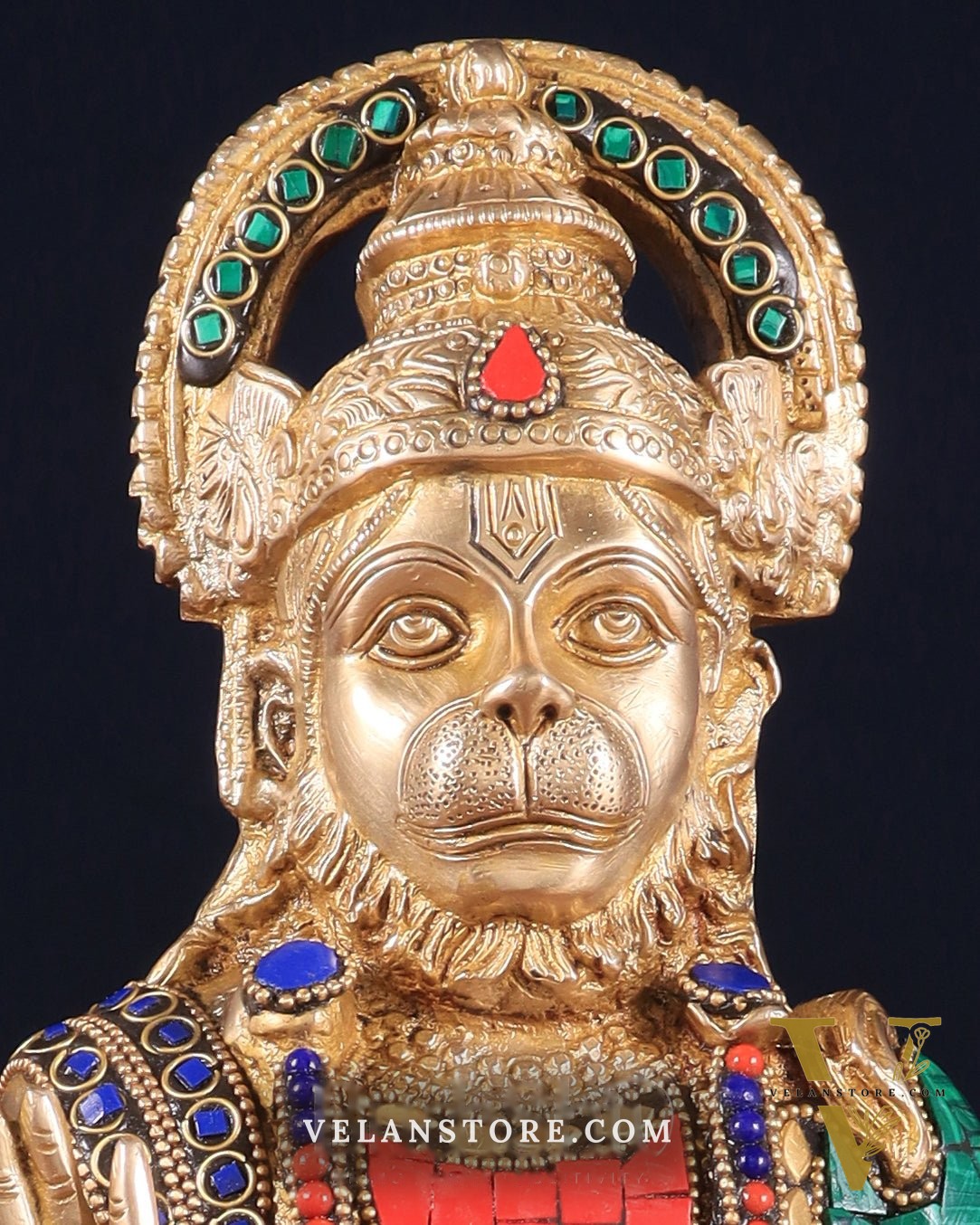 Pure Brass Lord Hanuman Statue - 13.5-Inch with stonework