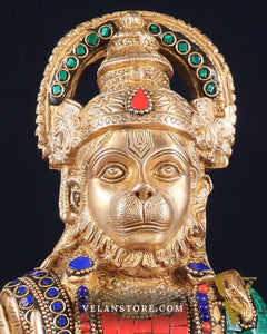Pure Brass Lord Hanuman Statue - 13.5-Inch with stonework