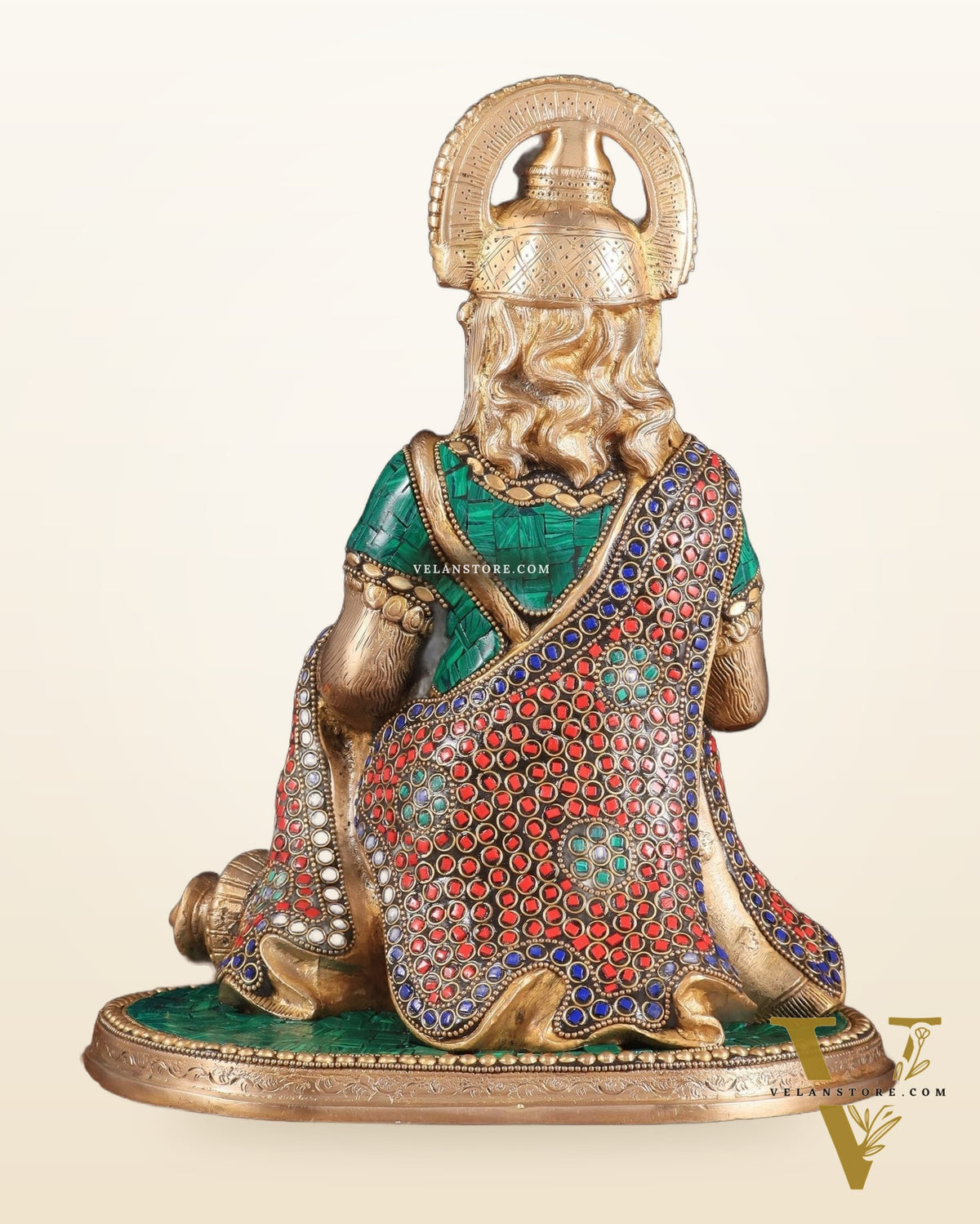 Pure Brass Lord Hanuman Statue - 13.5-Inch with stonework