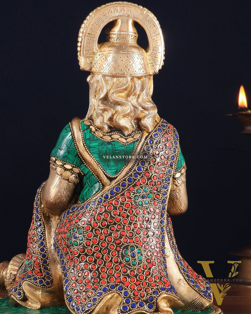 Pure Brass Lord Hanuman Statue - 13.5-Inch with stonework