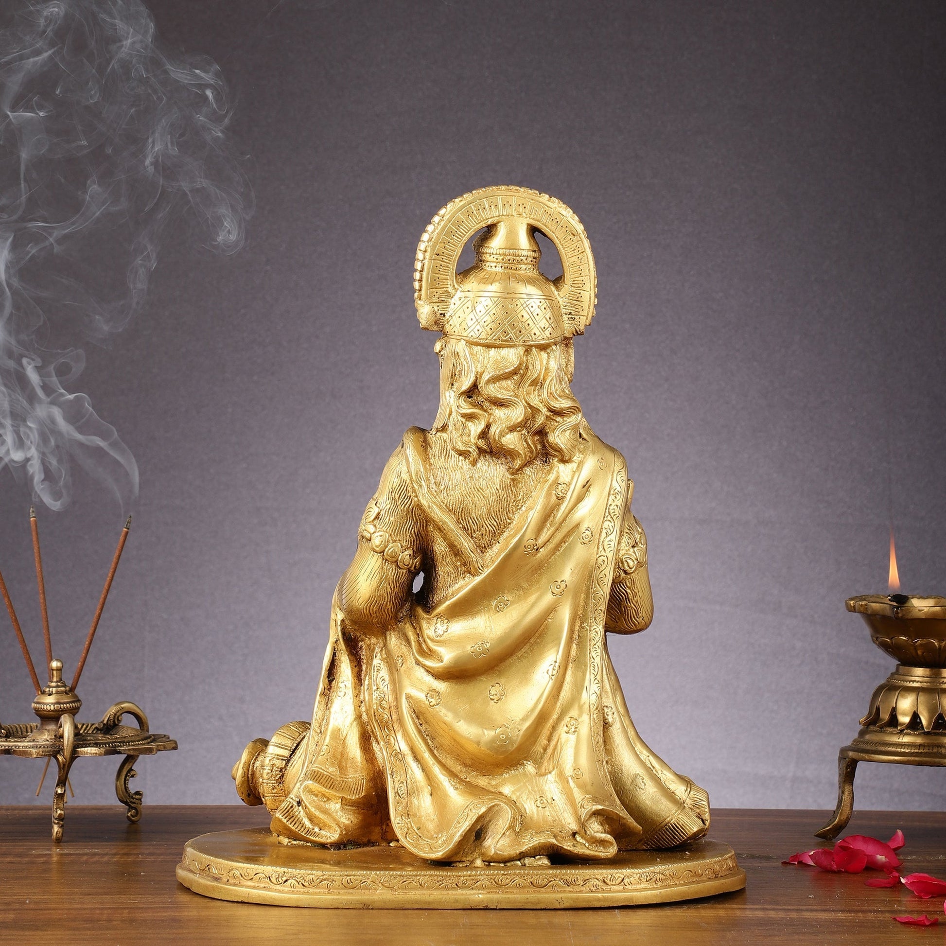 Pure Brass Lord Hanuman Statue - 13.5-Inch