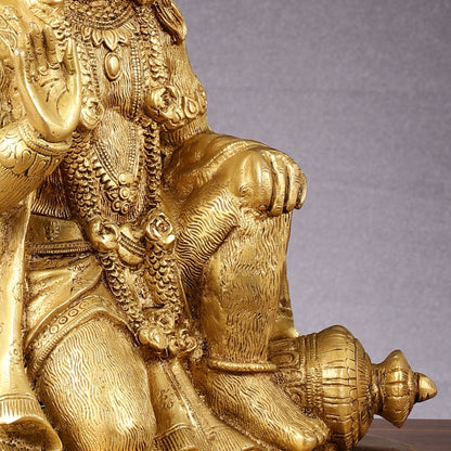 Pure Brass Lord Hanuman Statue - 13.5-Inch