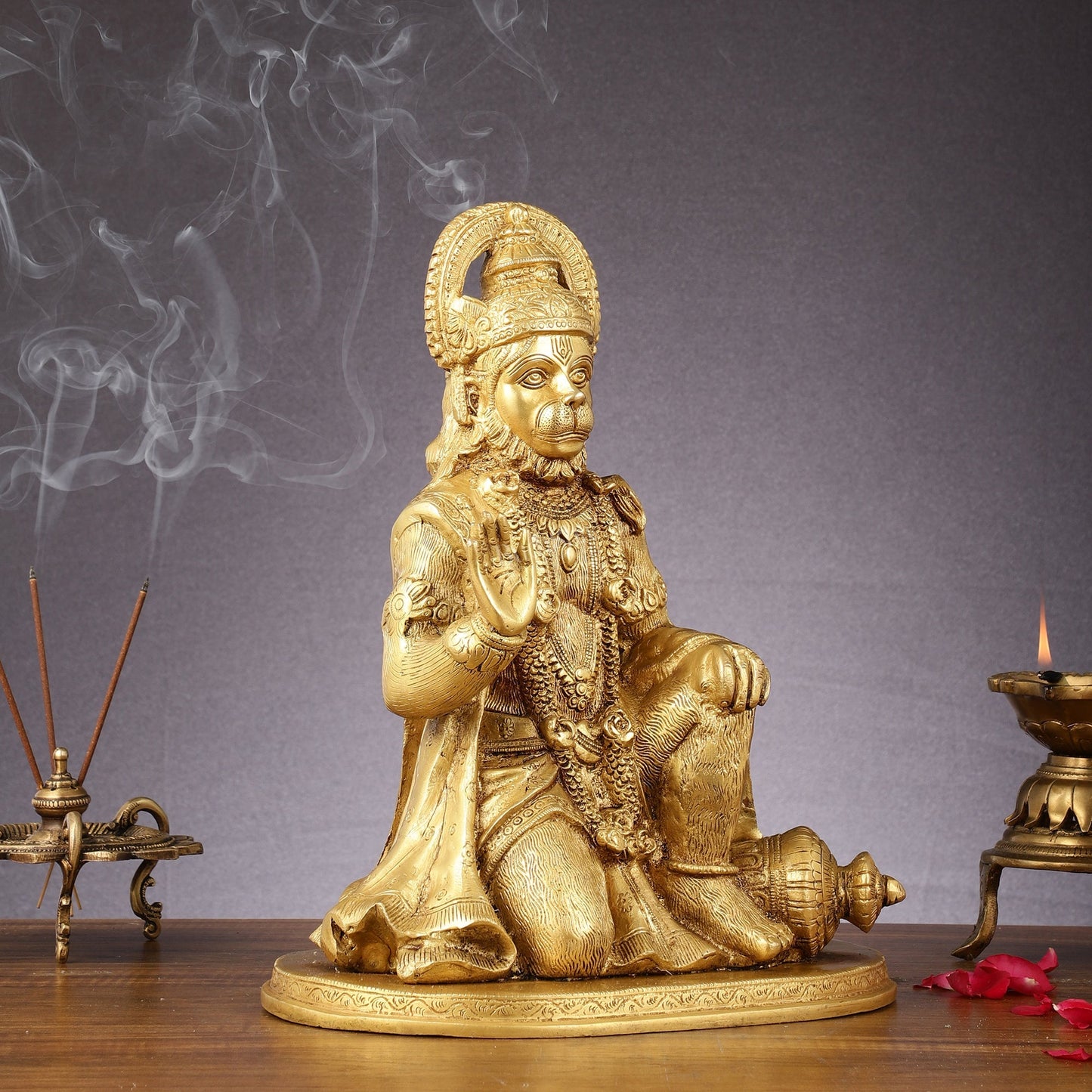 Pure Brass Lord Hanuman Statue - 13.5-Inch