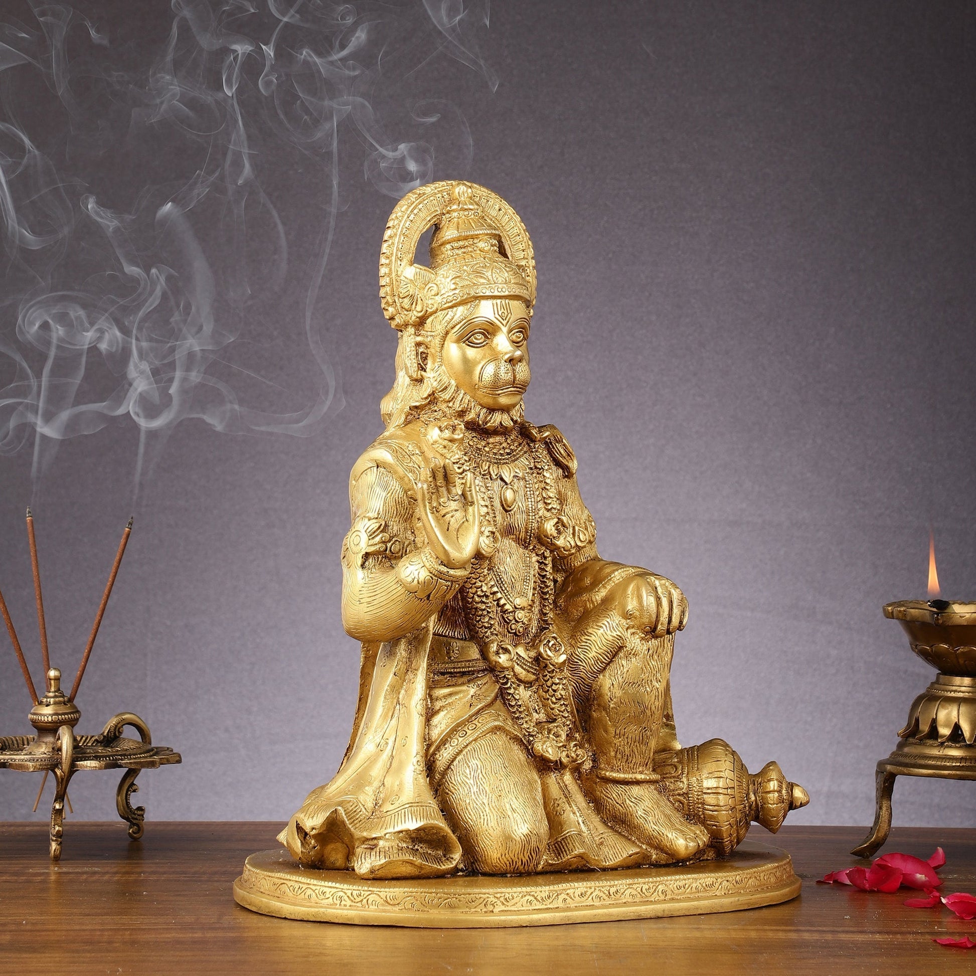 Pure Brass Lord Hanuman Statue - 13.5-Inch