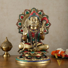 Pure Brass Lord Hanuman Statue - 18 inch with Meenakari
