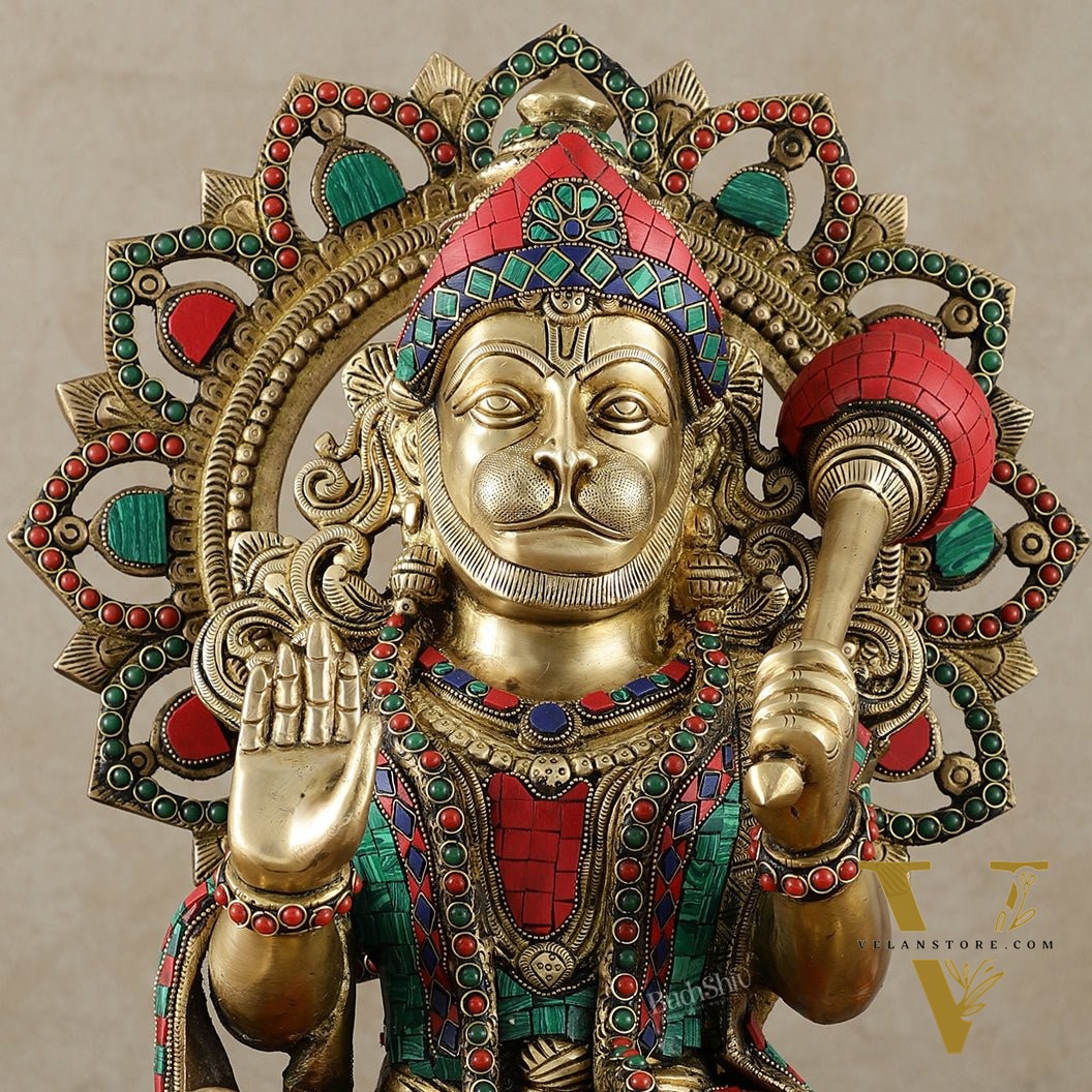 Pure Brass Lord Hanuman Statue - 18 inch with Meenakari