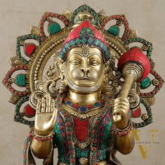 Pure Brass Lord Hanuman Statue - 18 inch with Meenakari