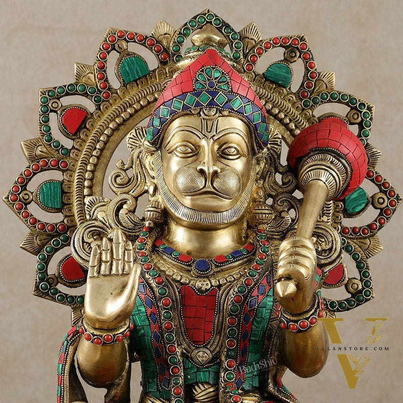 Pure Brass Lord Hanuman Statue - 18 inch with Meenakari