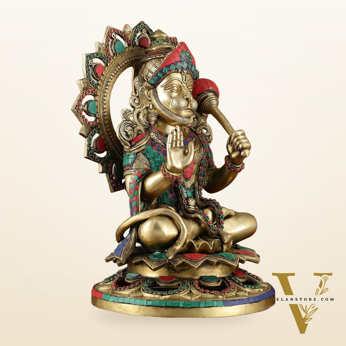 Pure Brass Lord Hanuman Statue - 18 inch with Meenakari