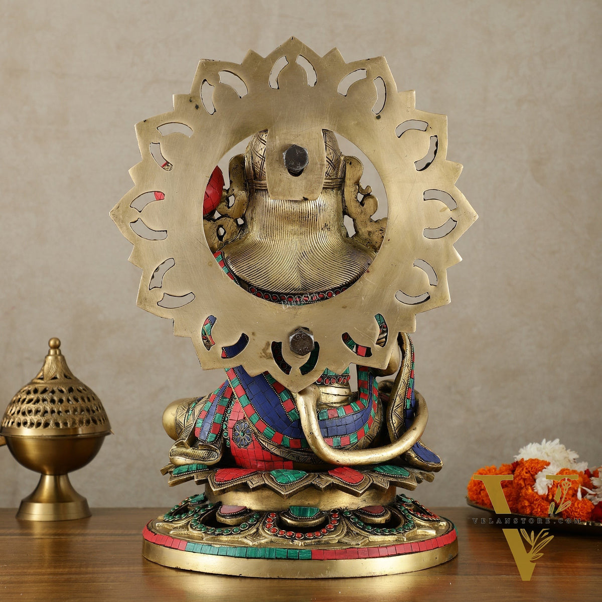 Pure Brass Lord Hanuman Statue - 18 inch with Meenakari