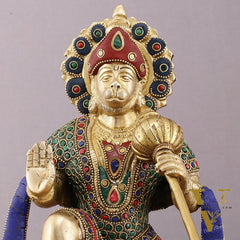 Pure Brass Lord Hanuman Statue with Crushed Stone Meenakari – 12 inch