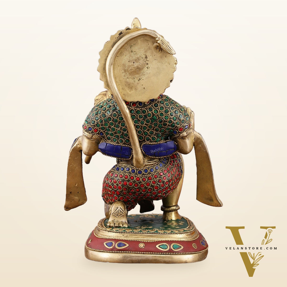 Pure Brass Lord Hanuman Statue with Crushed Stone Meenakari – 12 inch