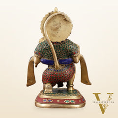Pure Brass Lord Hanuman Statue with Crushed Stone Meenakari – 12 inch
