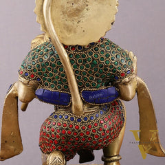 Pure Brass Lord Hanuman Statue with Crushed Stone Meenakari – 12 inch