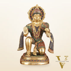 Pure Brass Lord Hanuman Statue with Stonework - 12"