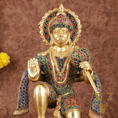 Pure Brass Lord Hanuman Statue with Stonework - 12"