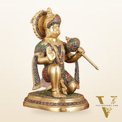Pure Brass Lord Hanuman Statue with Stonework - 12"