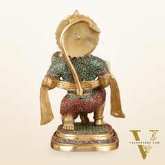Pure Brass Lord Hanuman Statue with Stonework - 12"