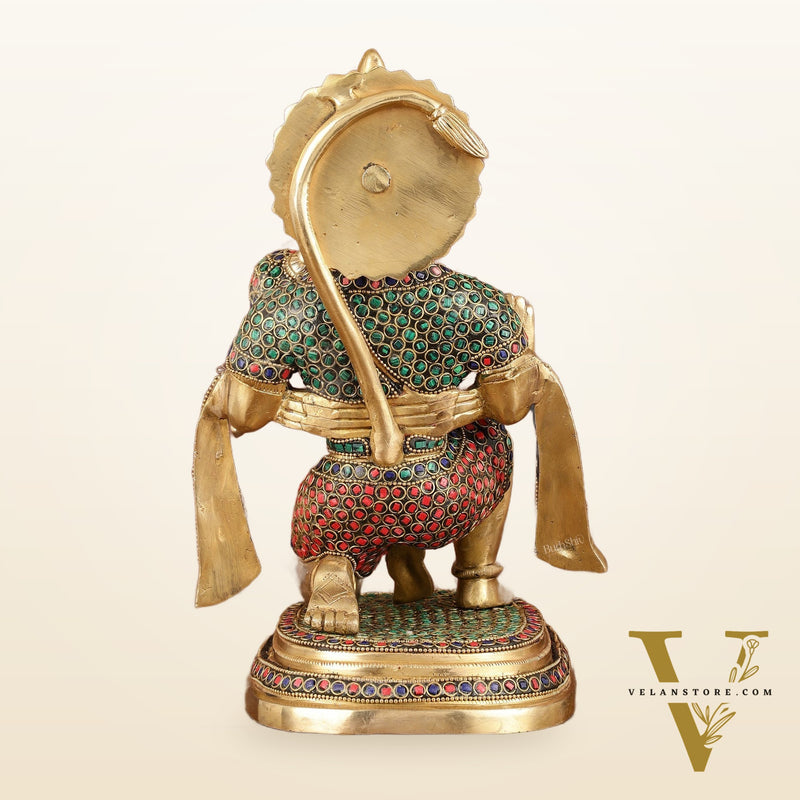 Pure Brass Lord Hanuman Statue with Stonework - 12"