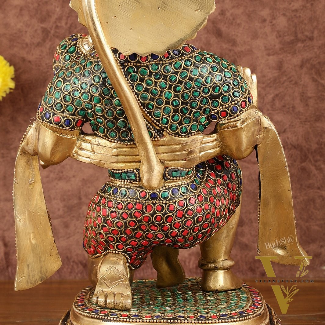 Pure Brass Lord Hanuman Statue with Stonework - 12"