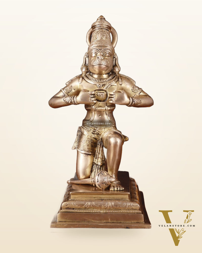 Pure Brass Lord Hanuman Tearing Chest Statue – 12 Inch