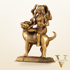 Pure Brass Lord Kaal Bhairava Sitting on Dog Vahana - 9.75"