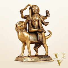 Pure Brass Lord Kaal Bhairava Sitting on Dog Vahana - 9.75"