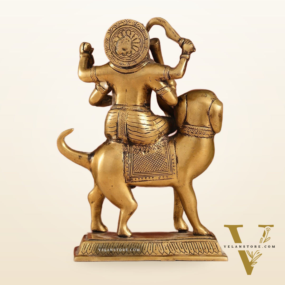Pure Brass Lord Kaal Bhairava Sitting on Dog Vahana - 9.75"