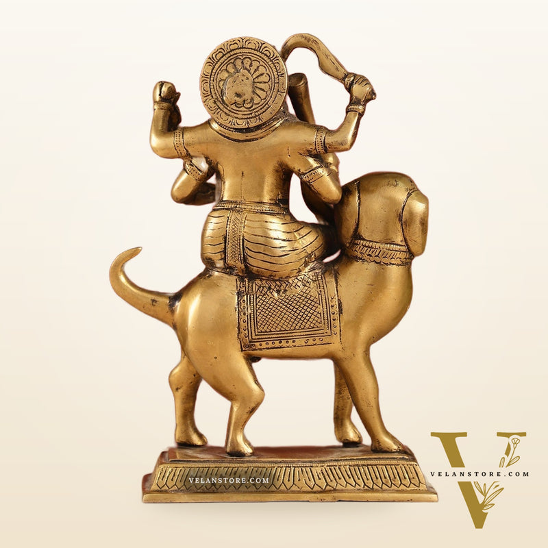 Pure Brass Lord Kaal Bhairava Sitting on Dog Vahana - 9.75"