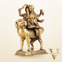 Pure Brass Lord Kaal Bhairava Sitting on Dog Vahana - 9.75"