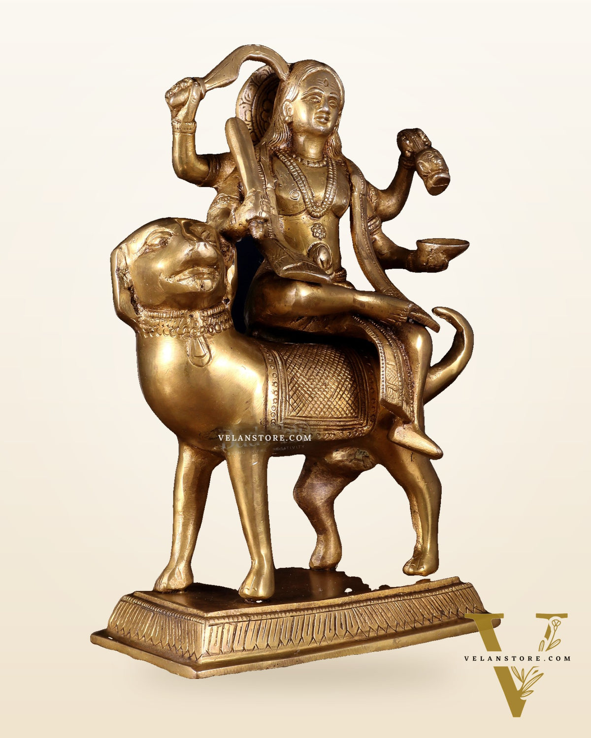 Pure Brass Lord Kaal Bhairava Sitting on Dog Vahana - 9.75"