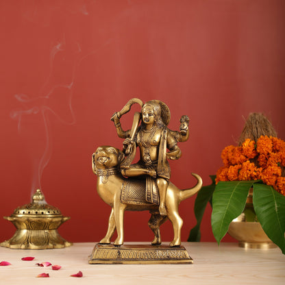 Pure Brass Lord Kaal Bhairava Sitting on Dog Vahana - 9.75"