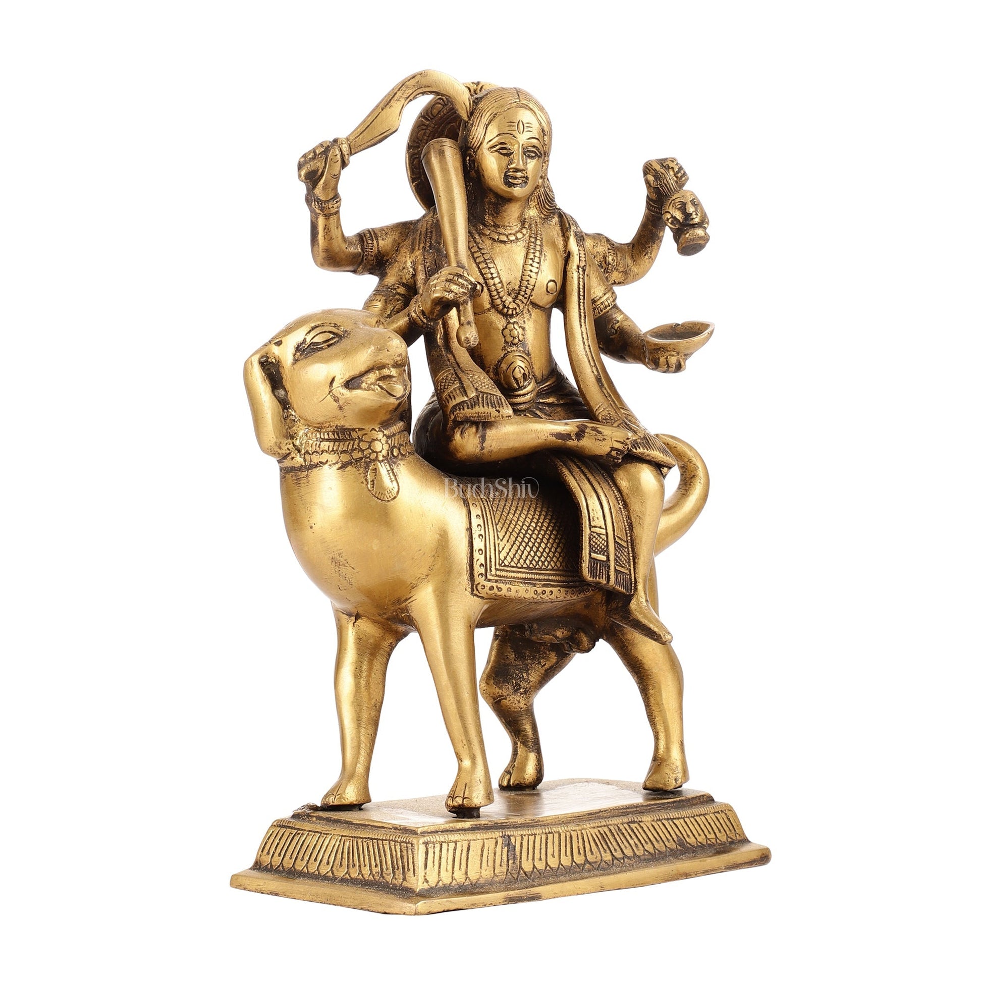 Pure Brass Lord Kaal Bhairava Sitting on Dog Vahana - 9.75"