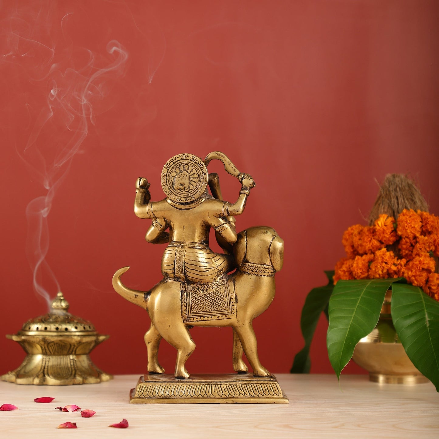 Pure Brass Lord Kaal Bhairava Sitting on Dog Vahana - 9.75"