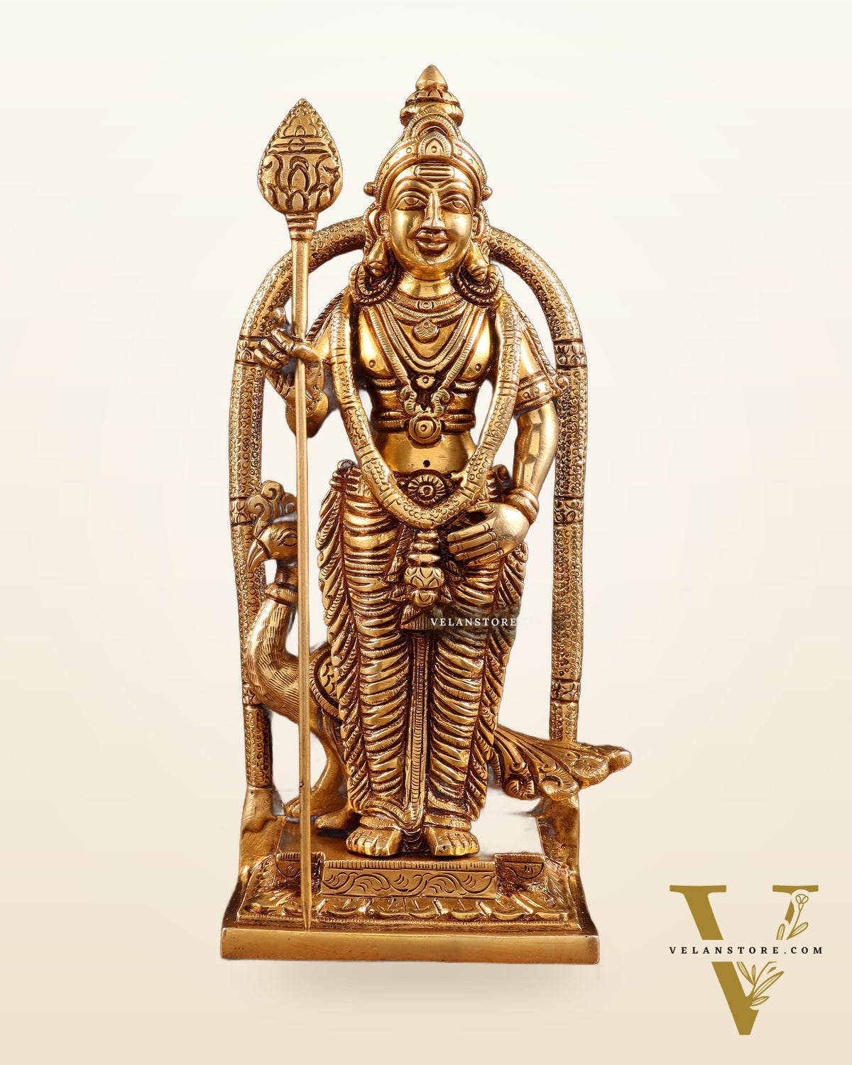 Pure Brass Lord Kartikeya Murugan Swamy Idol 9"