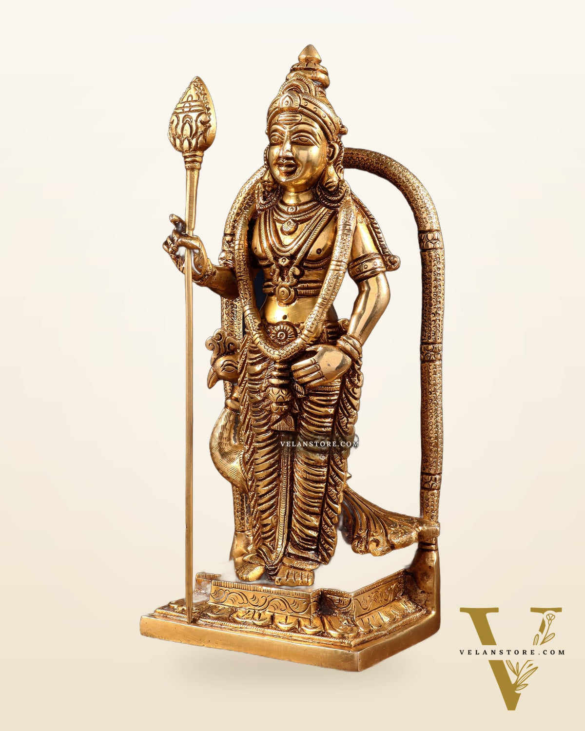 Pure Brass Lord Kartikeya Murugan Swamy Idol 9"
