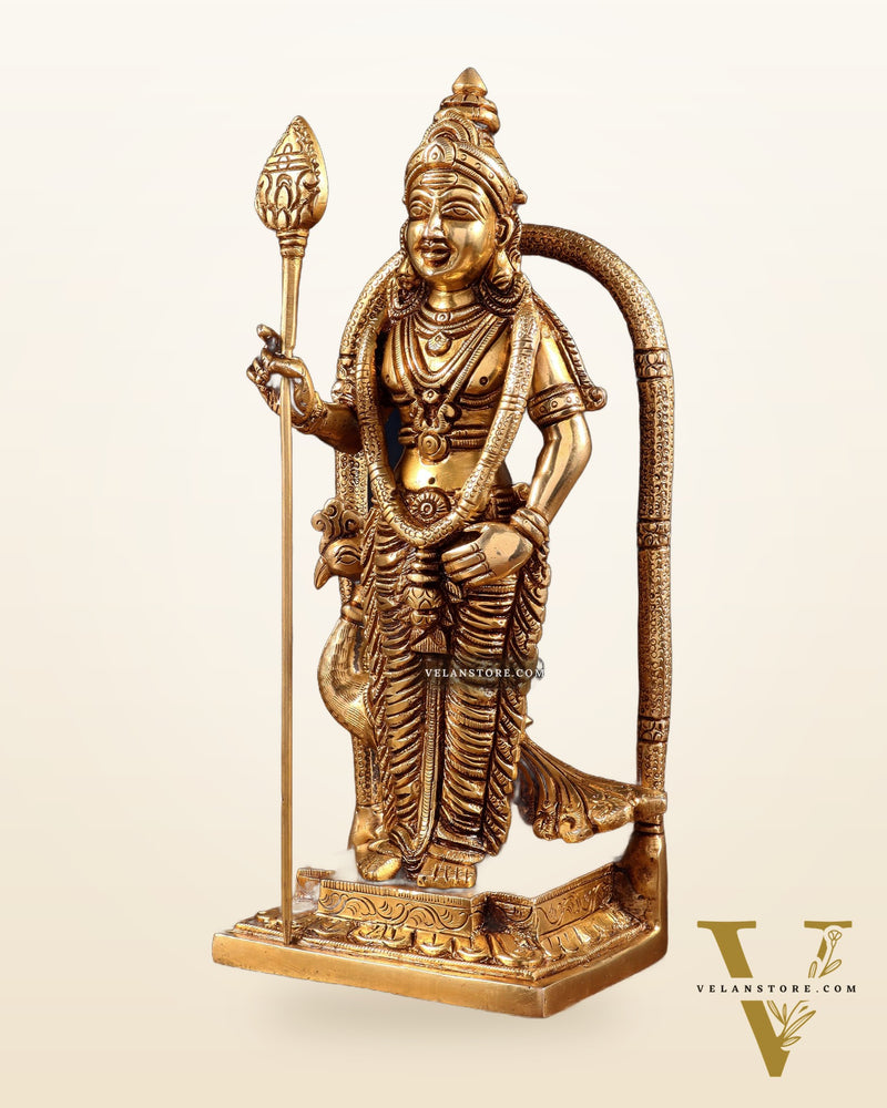 Pure Brass Lord Kartikeya Murugan Swamy Idol 9"